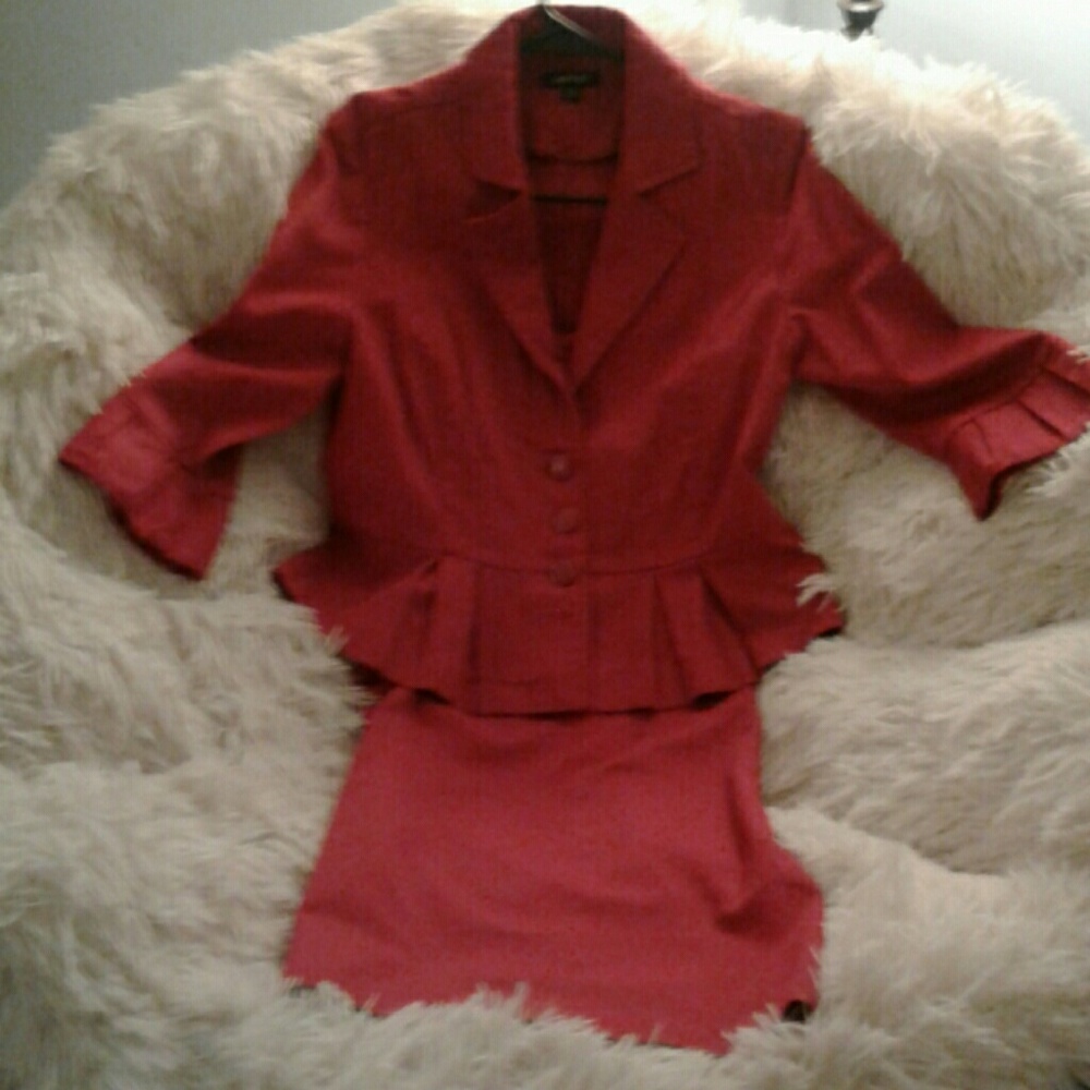 Red 2 piece dress with blazer.